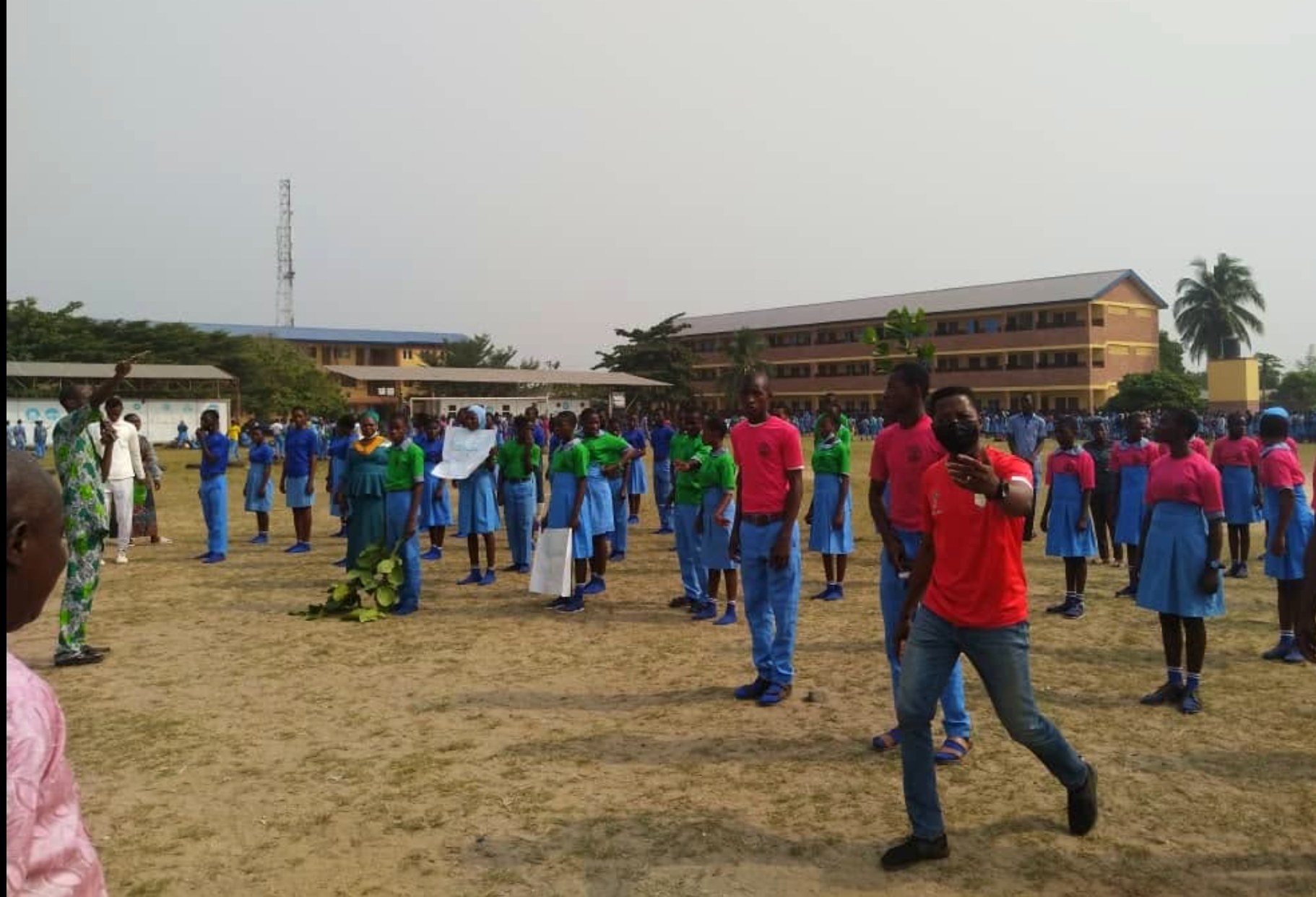 Ajara students assembled on the open school field
